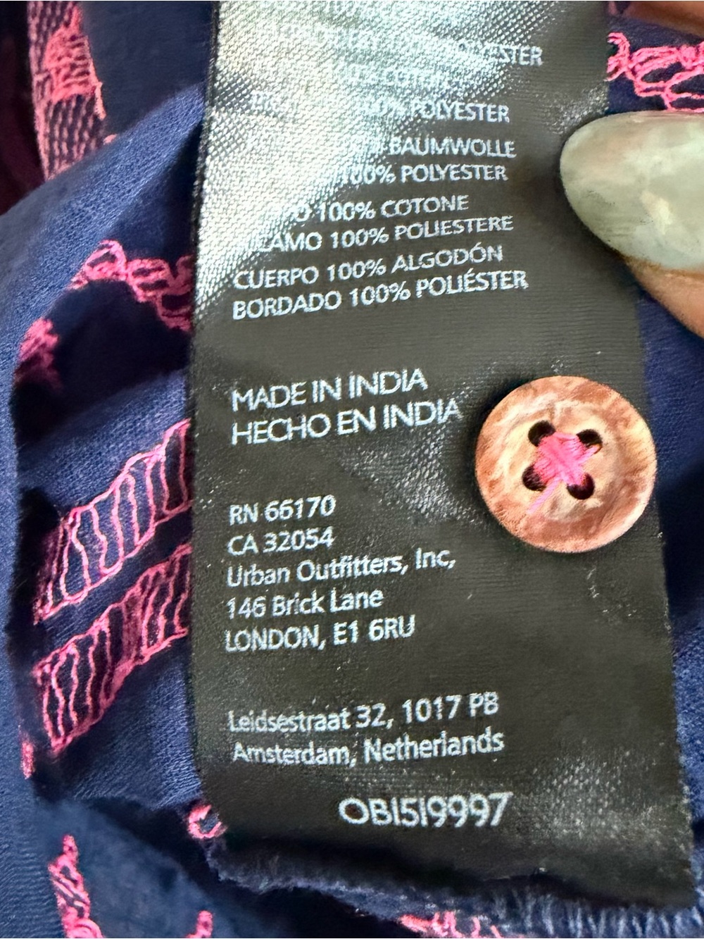 Anthropologie Navy Pink Geometric Embroidered Woven Boho Button-Down Blouse XS - Picture 8 of 10